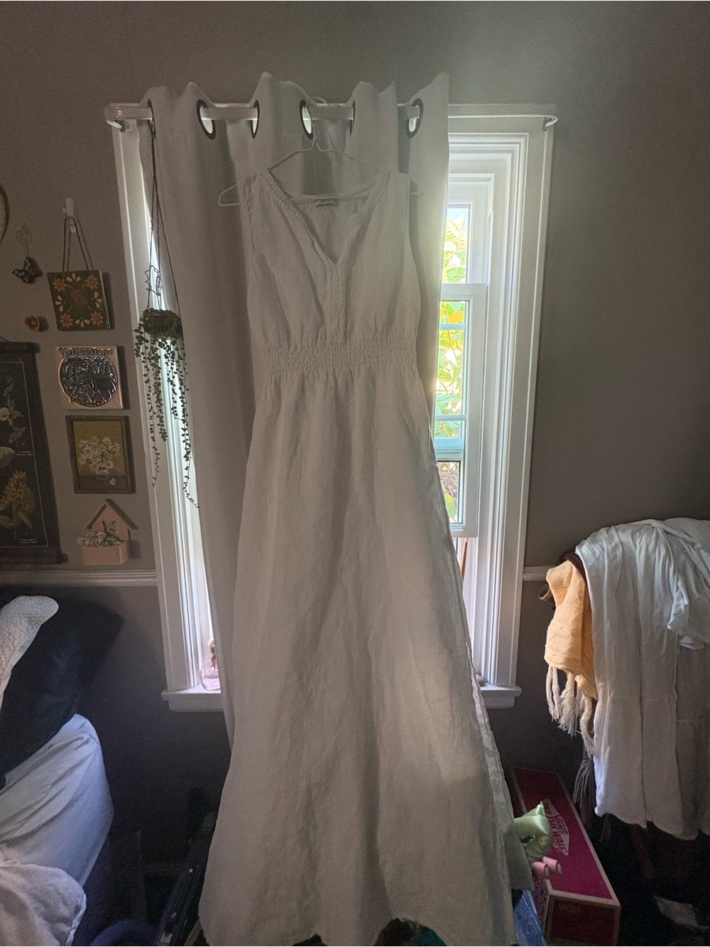 Lightweight White Maxi Dress with Smocked Waist